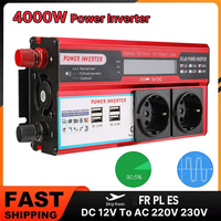 4000W Power Inverter DC 12V To AC 220V 230V Transformer With 4 USB EU Socket Charge With LED Display For Trips and Camping