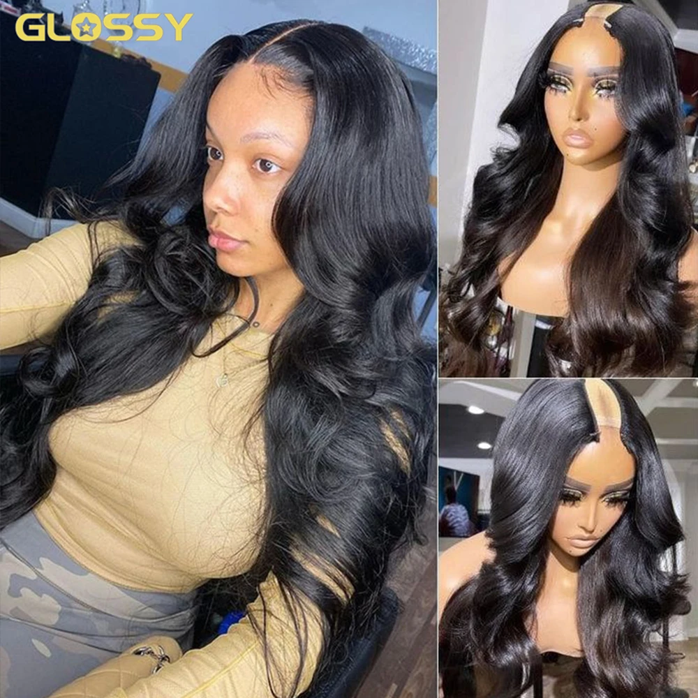 Body Wave V U Part Wig Human Hair For Women 250 Density 30 Inch No Leave Out Glueless U Part Water Wave Brazilian Wigs On Sale