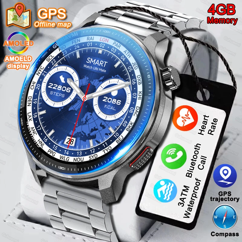 Reloj inteligente 2026 con 4GB de RAM, reproductor de vídeo y música Local, auriculares TWS, brújula de altitud, GPS, mapa sin conexión, reloj inteligente resistente al agua para hombres y mujeres