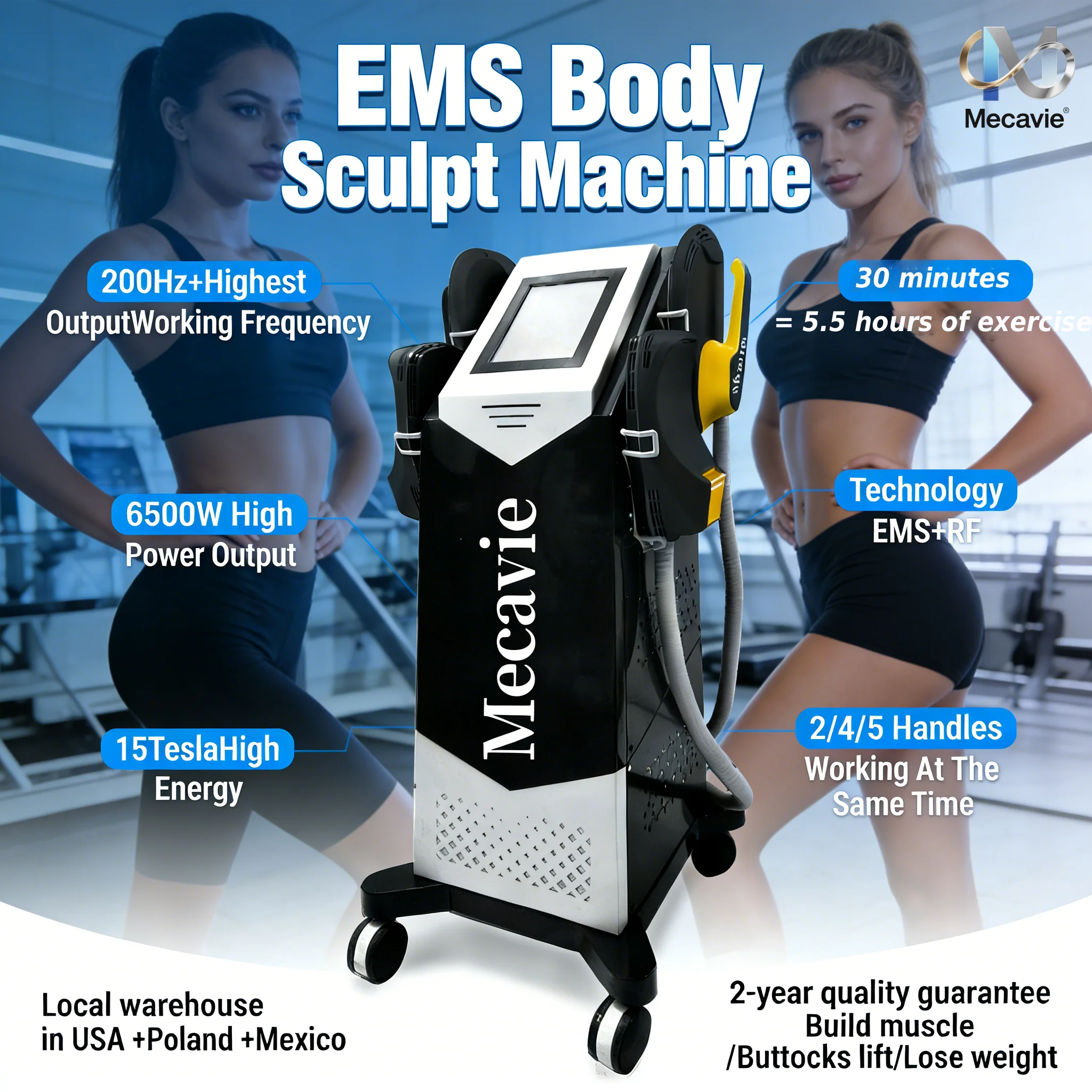 

Профессиональный аппарат для коррекции фигуры Mecavie EMS 2026 с RF-стимуляцией, профессиональный аппарат для сжигания жира и похудения