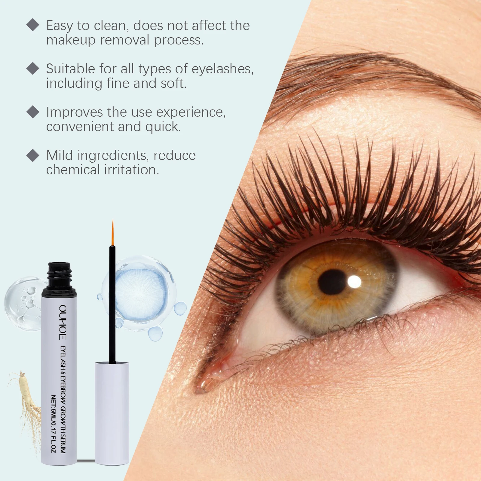Ouhoe 5ml Serum Wzmacniające Rzęsy Wydłużające Rzęsy Brwi Pogrubiające Makijaż Przedłużanie Odżywcze Serum na Porost Rzęs
