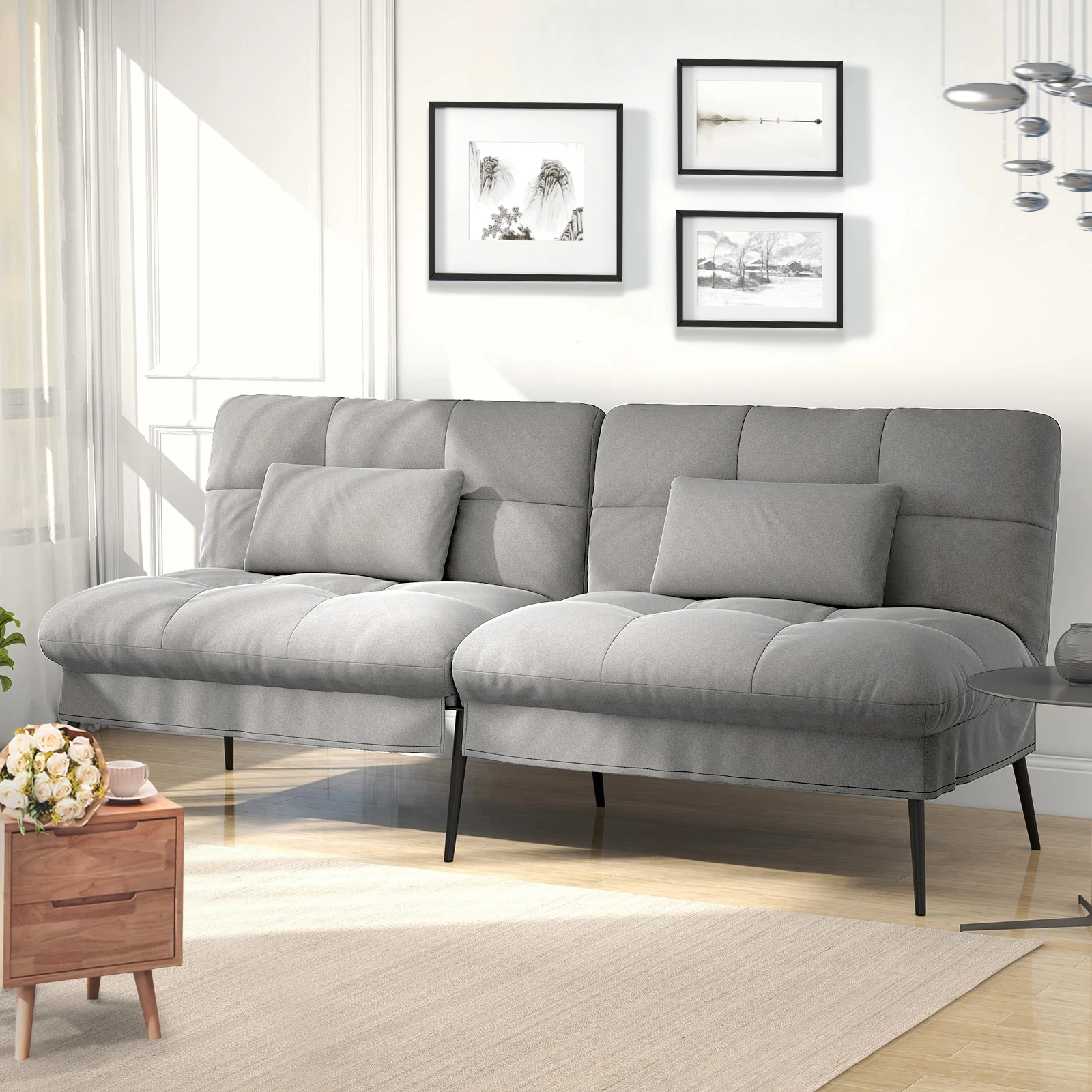 COMHOMA Schlafsofa mit Schlaffunktion, Futonbezug ausklappbar, Ecksofa, Gästesofa 3-Sitzer mit Verstellbarer Rückenlehne, Stoff – Detail 2