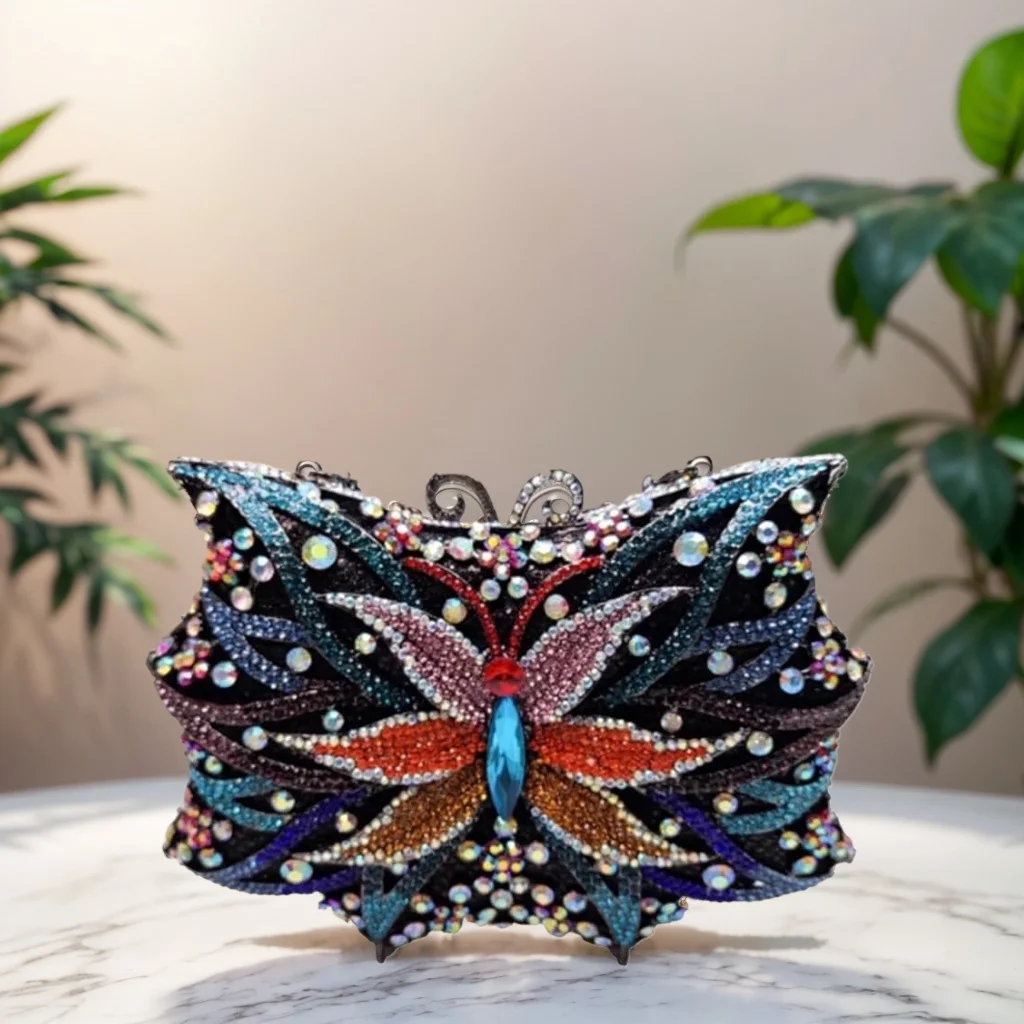 

Женский шикарный вечерний кошелек в форме бабочки с кристаллами, блестящий клатч со стразами, сумка с бриллиантами для свадебного коктейля