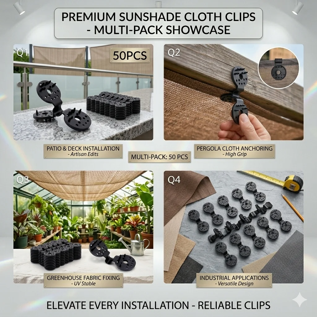 50 Pack Shade Net Fixing Clips, Black Plastic ReusableWindproof Sun Shade Fabric Fastener Clips, Portable EasyInstall Net Holders for Garden Greenhouse Plant SunshadePatio Awning Fixing