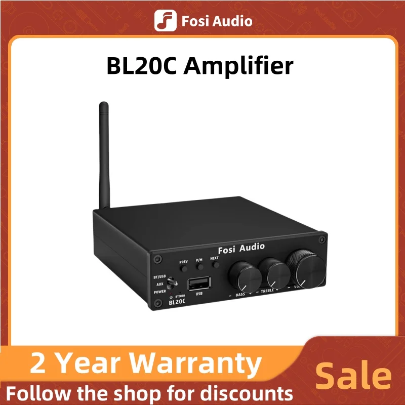 

Fosi Audio BL20C Bluetooth Stereo Audio Receiver Amplifier 2.1 Mini HiFi Class D Amp U-Disk Player For Passive Speaker 160W x2