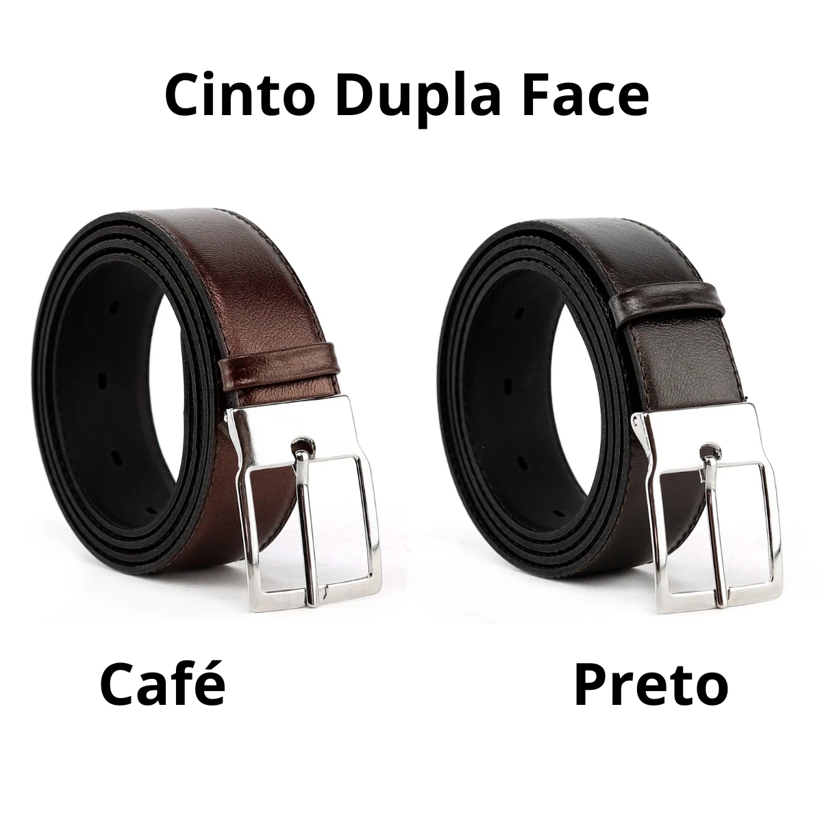 Cinto Social em Couro Ecológico Dupla Face - Preto e Café, Estilo e Versatilidade!