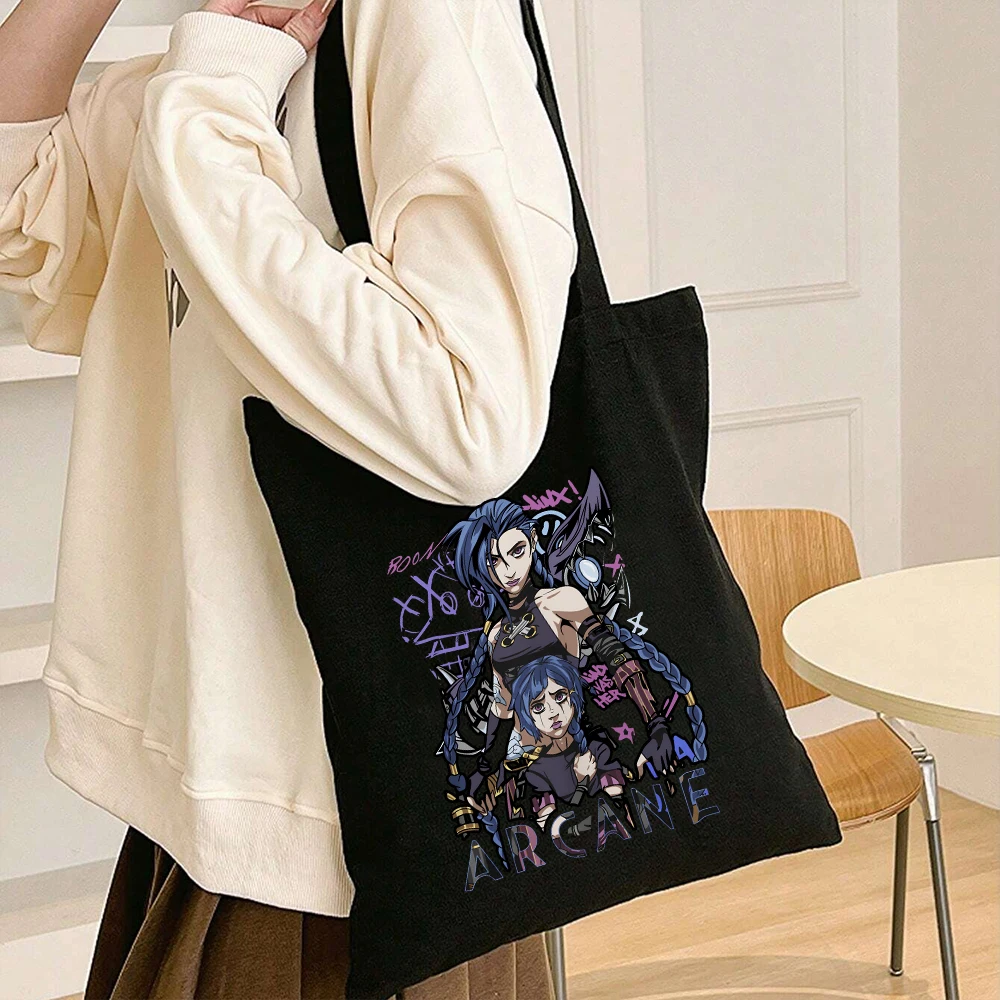 Arcane-Jinx  Print Canvas Tote Bag Reusable Shopping Bag Women Shoulder Shopper Bag