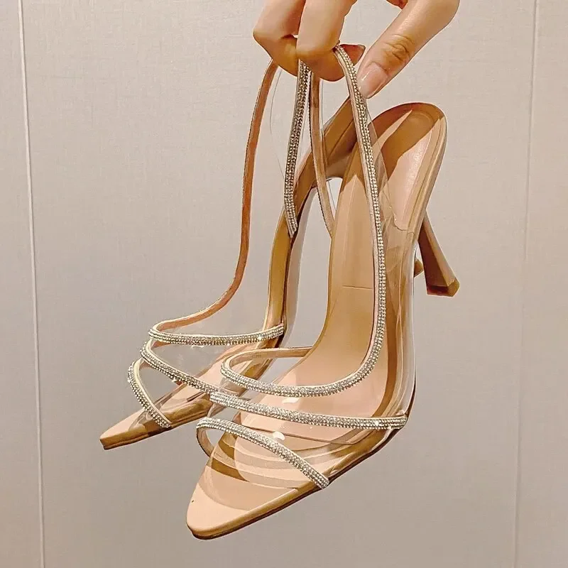 Vrouwen Zomer Strass Slingback Pumps Office Lady Transparante Hakken Sandalen Elegante Puntschoen Vrouwelijke Sexy Hoge Hakken - afbeelding 2
