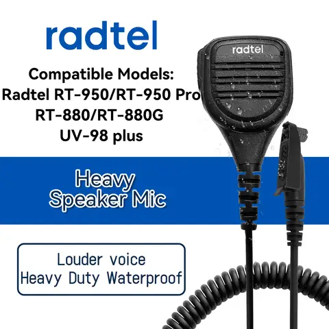 Radtel Heavy Duty Waterproof Walkie Talkie Speaker Mic Microphone for Radtel RT-880 RT-880G RT-6D RT-950 RT-950 PRO Radios