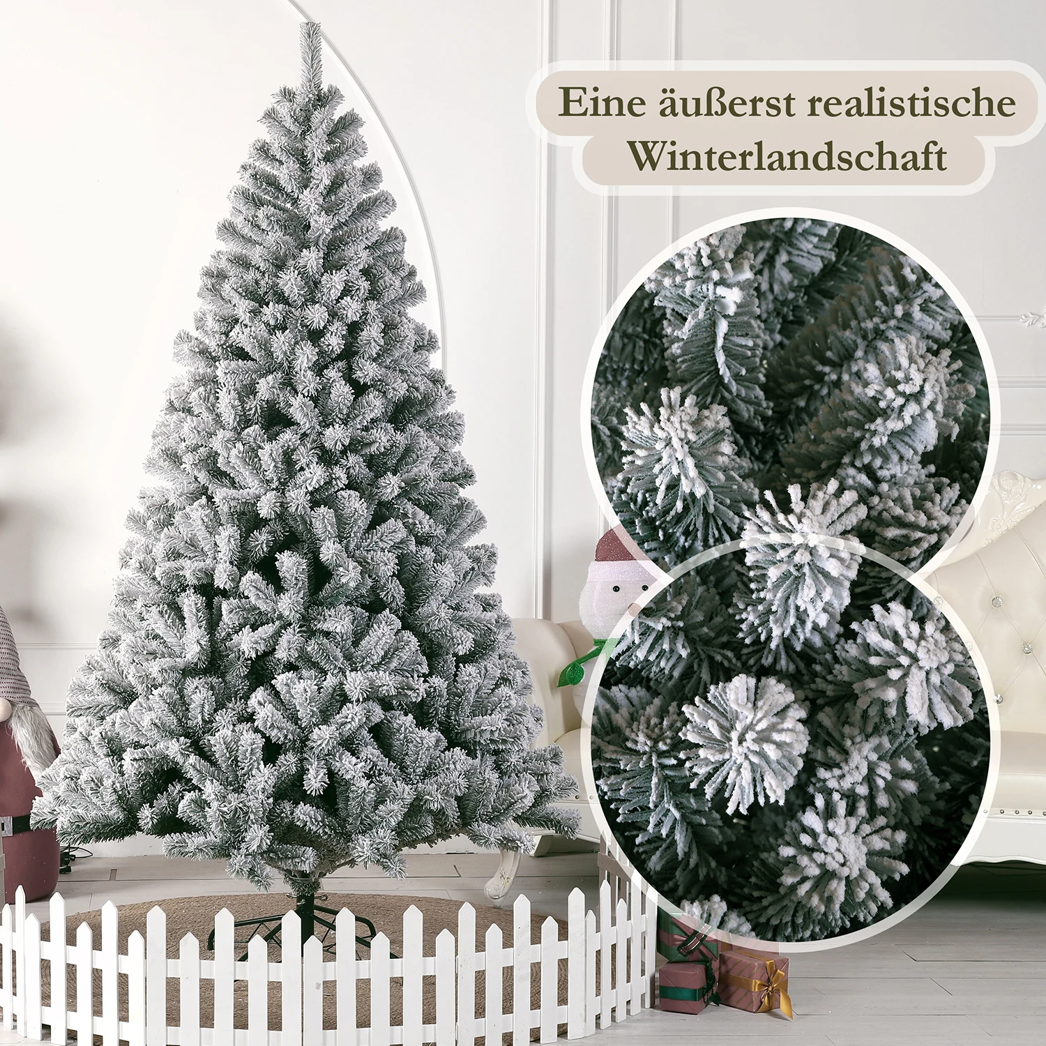 180/210 cm weißer Schnee, künstlicher Weihnachtsbaum aus PVC mit Metallständer, 1006/1298 Spitzen, faltbarer Baum und Party-Dekoration für drinnen und draußen – Detail 1