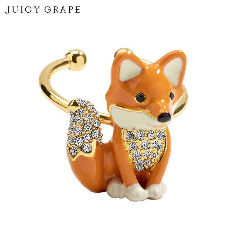 

Juicy Grape Fox Ring For Women Allergy-Free 3D Design Handmade Enamel Ring Artifical Zircon Cute Animal Party Jewelry Gifts