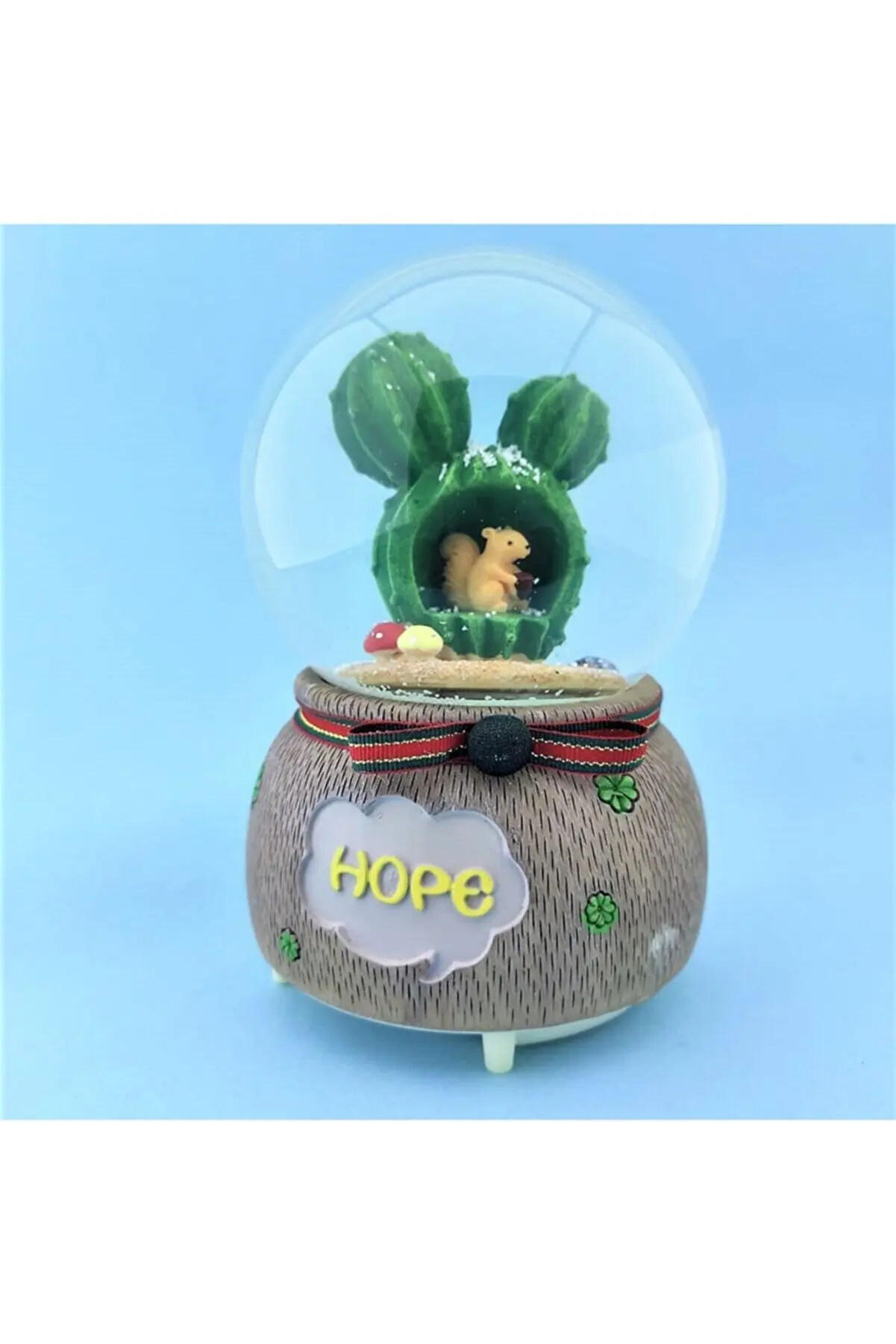 Squirrel In Cactus Large Size Snow Globe With Light Musical Snowflake Decorative Balls Musical Boxes Gift Items 12X17 Cm Size