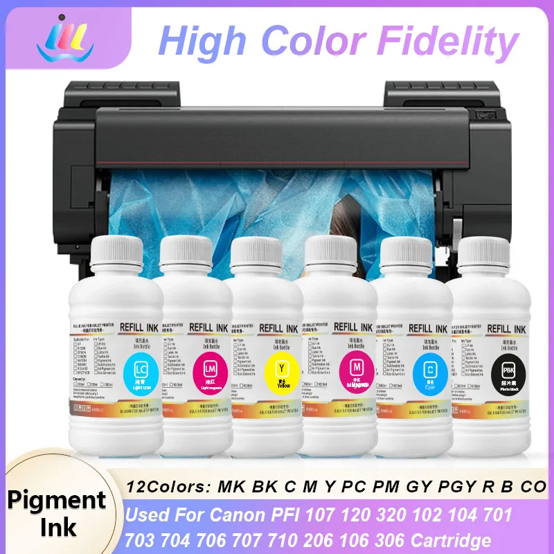 250ML Pigment Ink For Canon PFI 107 120 320 102 104 701 703 704 706 707 710 206 106 306 Cartridge Largeformat Printer
