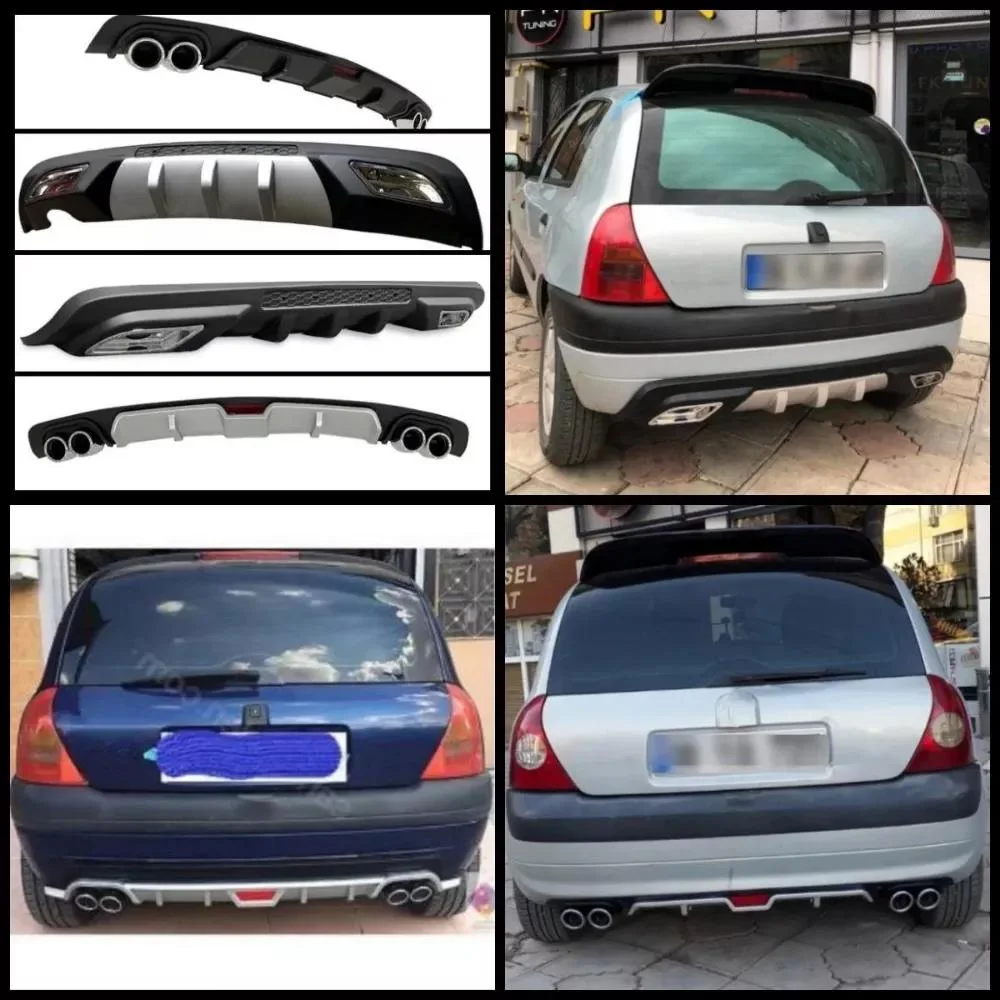 Black ABS Plastic Car-Styling Spoiler Deflector Body Kit Splitter Lip Professional For Renault Clio 2 Car Rear Bumper Diffuser