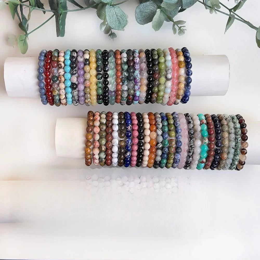 Natuursteen Kralen Armband Voor Vrouwen Mannen Agaat Crystal Kwarts Aquamarines Jades Sieraden Agaten Elastische Armband Armbanden 6 8Mm - afbeelding 2