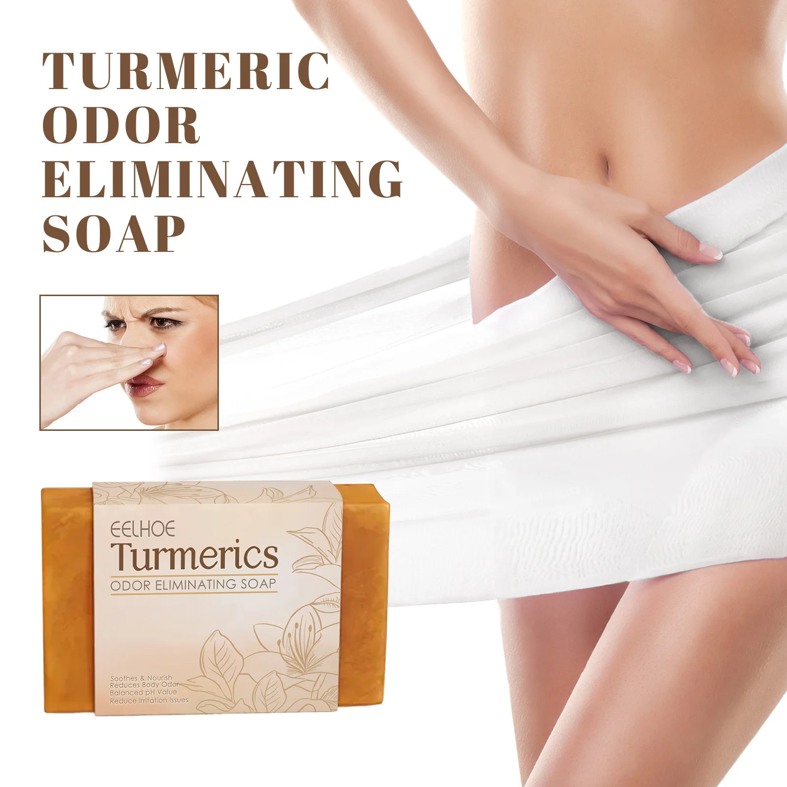 

100g Eelhoe Turmeric Deodorant Soap Bar Moisturize Skin Reduce Body Odor Balance Ph Soothe Nourish Gentle Brighten Skin Types