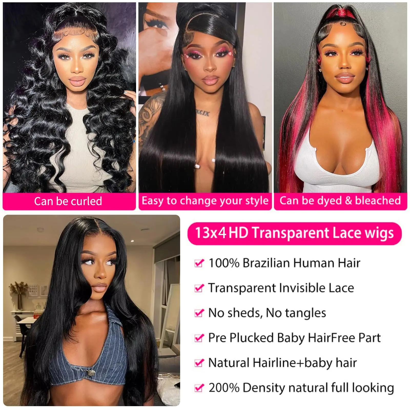 40 นิ้วตรงลูกไม้ด้านหน้าวิกผมผมมนุษย์ความหนาแน่น 200 13x4 HD โปร่งใสผมมนุษย์วิกผมลูกไม้ด้านหน้าด้านหน้าสําหรับผู้หญิงธรรมชาติสี