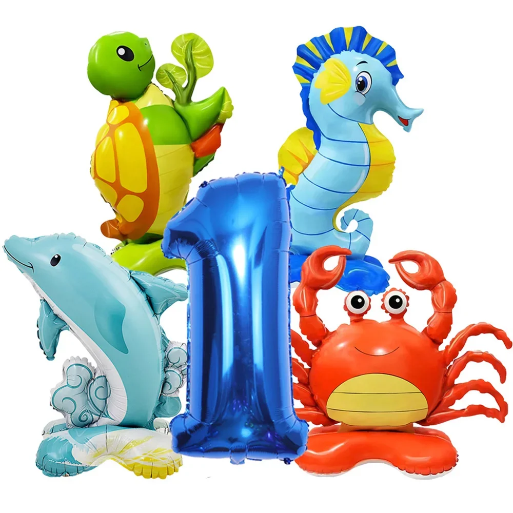 Ballons animaux de mer mignons, 5 pièces, comprenant un crabe, hippocampe, dauphin, en forme de tortue, décorations de fête sous la mer pour 1er anniversaire