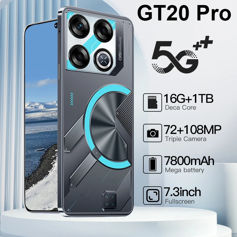 

HOT 2025 NEW Mobile Phone GT20 Pro 7.3 HD Screen SmartPhone 2TB 5G Dual Sim Celulares Android Unlocked 108MP 7800mAh Cell Phone