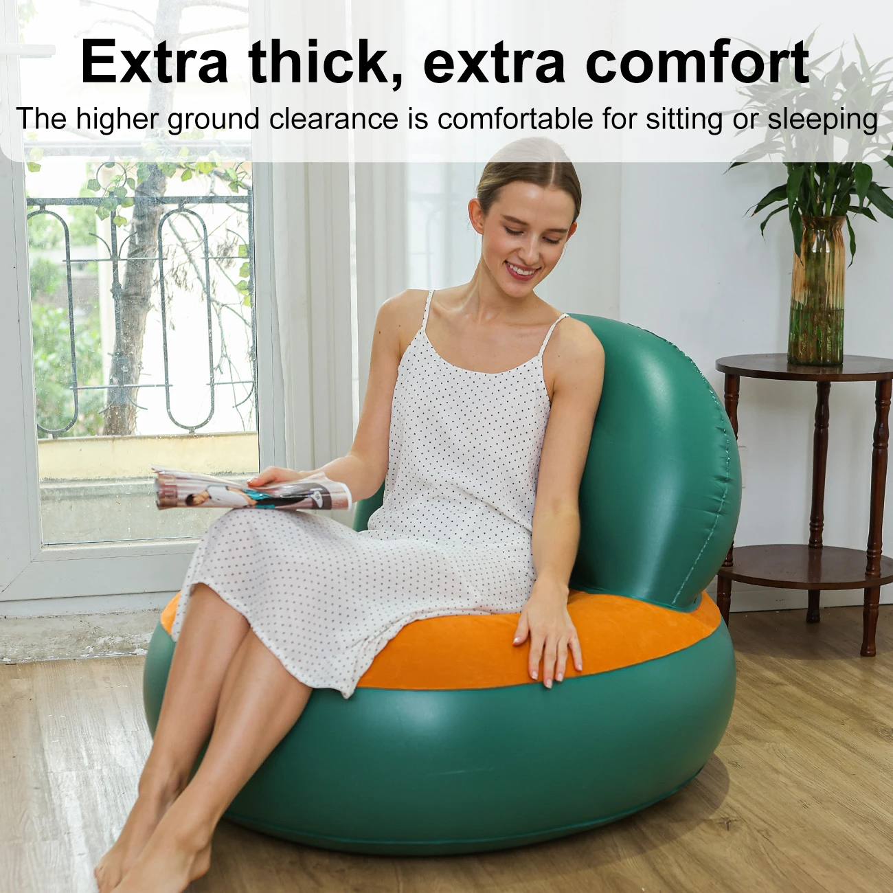 1pc Inflatable Lounge Chair with Backrest, Portable Flocked Air Sofa for Adult Living Room Bedroom Camping Indoor Outdoor