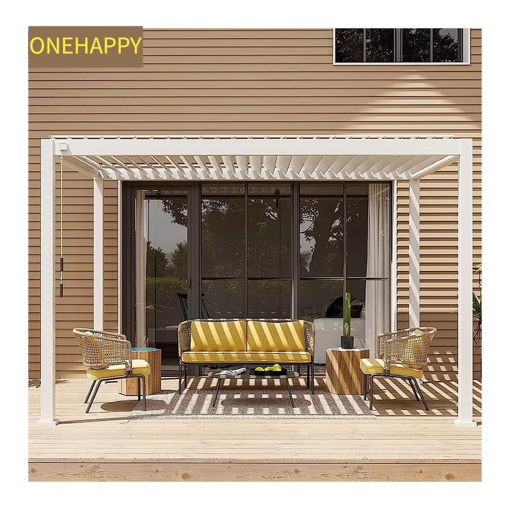 

High quality metal corrosion resistant leisure pavilion villa sunshade aluminum metal electric shutter roof pavilion