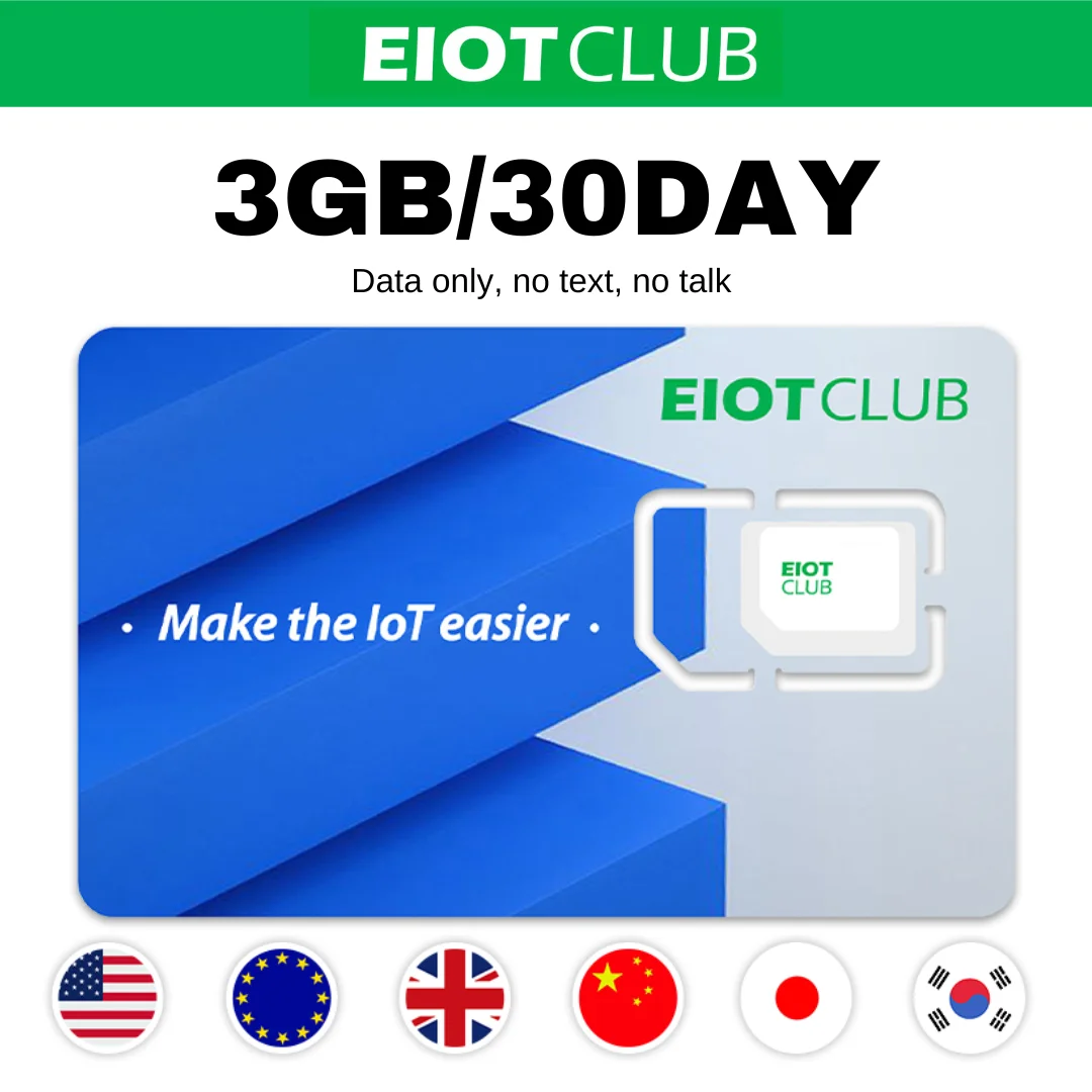 EIOTCLUB -3 Go 30 jours, Europe/États-Unis/Chine/Japon/Corée du Sud, couverture epiCard Europe préMunicipaldans plus de 40 pays, 5G/4G persévérance, données uniquement