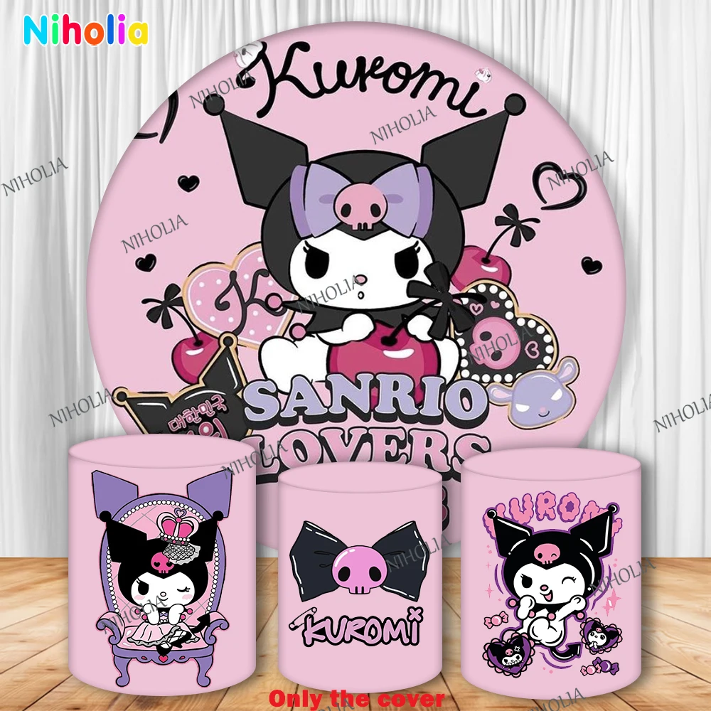 Tło fotograficzne Sanrio Kuromi Hello Kitty na baby shower, okrągłe tło, dekoracja na przyjęcie urodzinowe dla dziewczynek