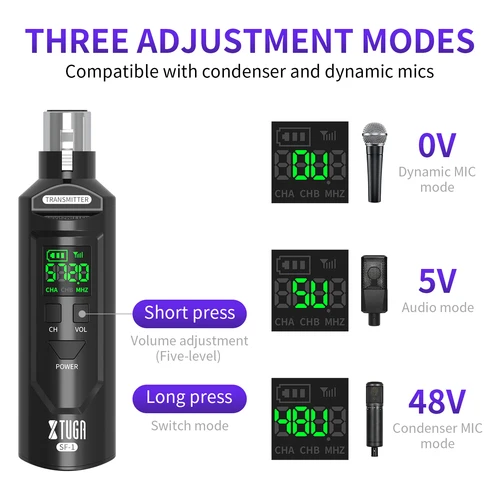 Imagen 2 del producto XTUGA UHF micrófono profesional convertidor inalámbrico XLR recarga transmisor receptor para micrófono dinámico/condensador mezclador de Audio