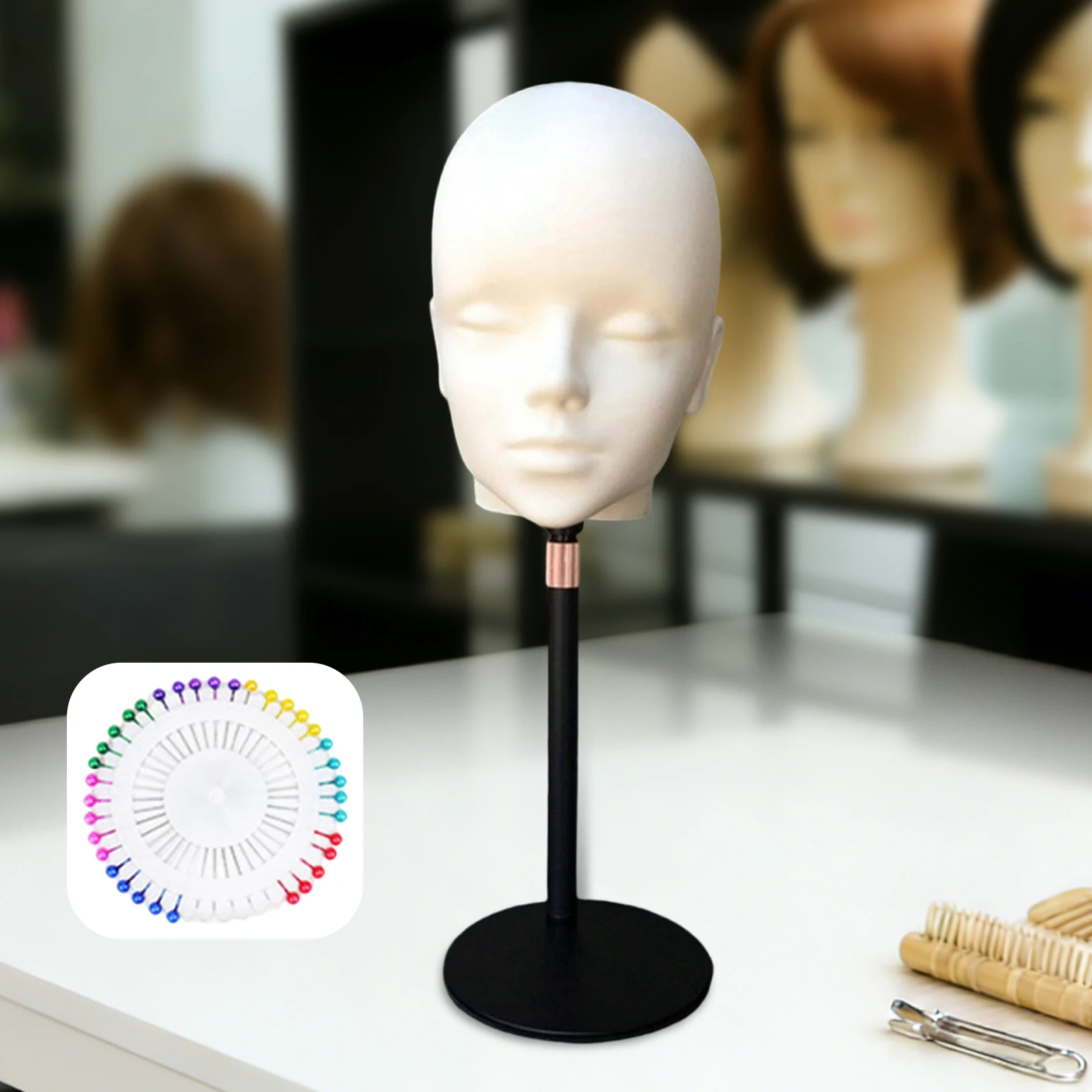 

Female Bald Mannequin Head Wig Stand Cosmetology Display Professional Realistic Adjustable Stand for Styling Makeup Training