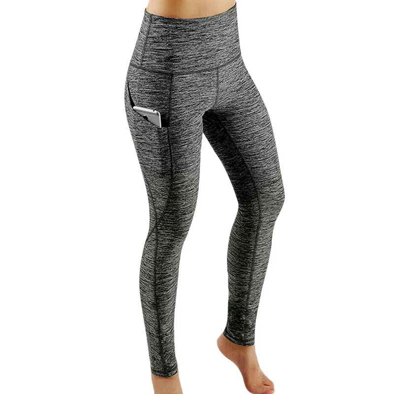 Leggings elásticos de cintura alta para mujer, mallas de Yoga con Control de barriga, pantalones fruncidos con bolsillo, mallas de compresión sin costuras para gimnasio