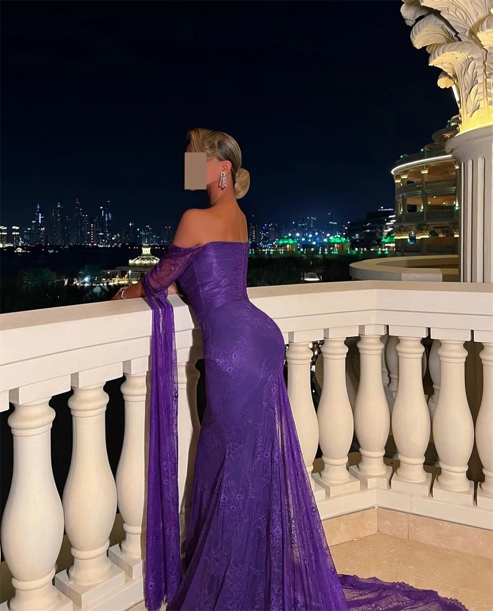 فستان حورية البحر أرجواني مخصص من Sansa بأكمام طويلة للحفلات الراقصة ورقبة على شكل قلب فيستدوس دي نوش ذيل محكمة سهرة رسمية 2025