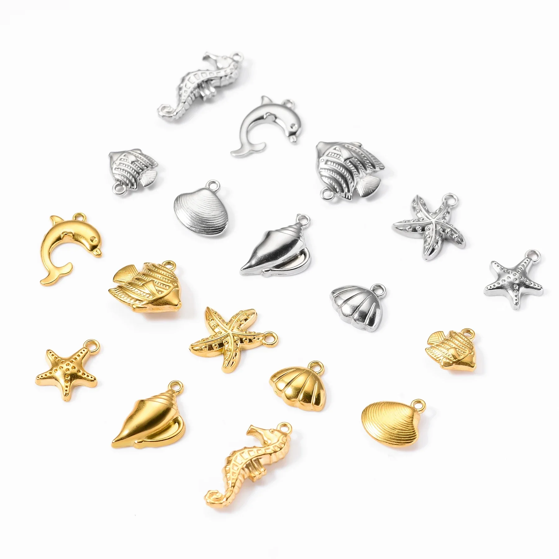 5 sztuk ze stali nierdzewnej zwierząt oceanicznych rozgwiazda konik morski muszla ryby delfin Charms wisiorek dla naszyjnik DIY akcesoria do wyrobu biżuterii — zdjęcie 2