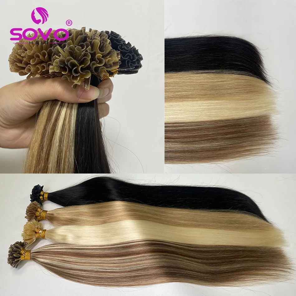 Straight U Tip Hair Extensions 100% Real Remy Human Hair 12