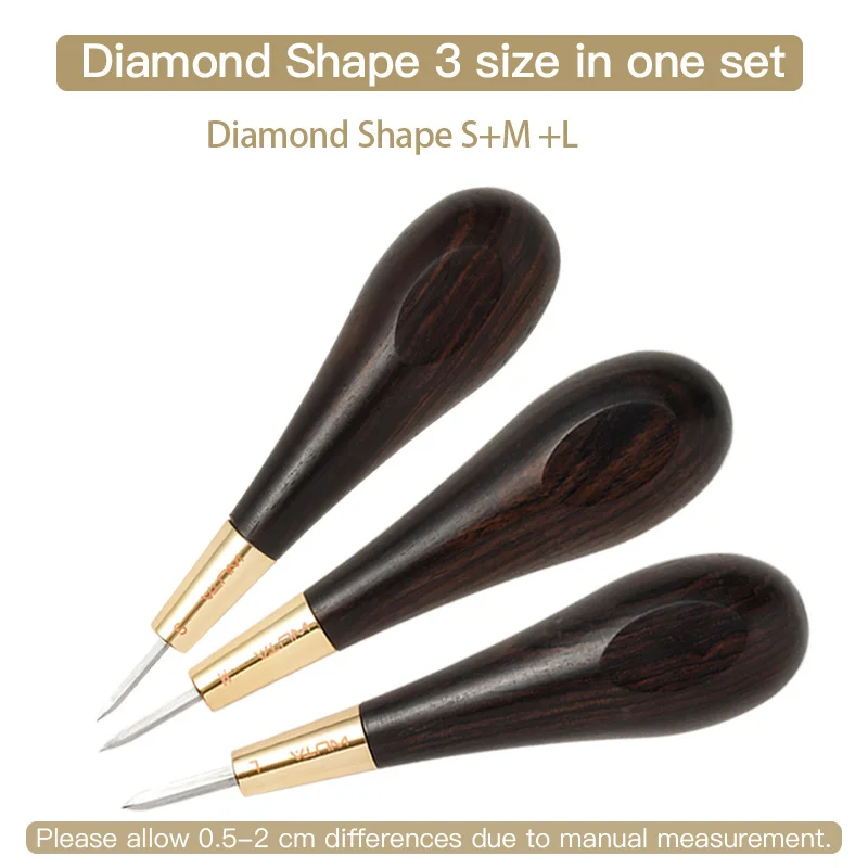 WUTA 2. Generation Ledernähte Ahle Diamantform Ebenholz Blackwood & Messing Bastelwerkzeug Handnähen Ahle DIY Stitcher Taper