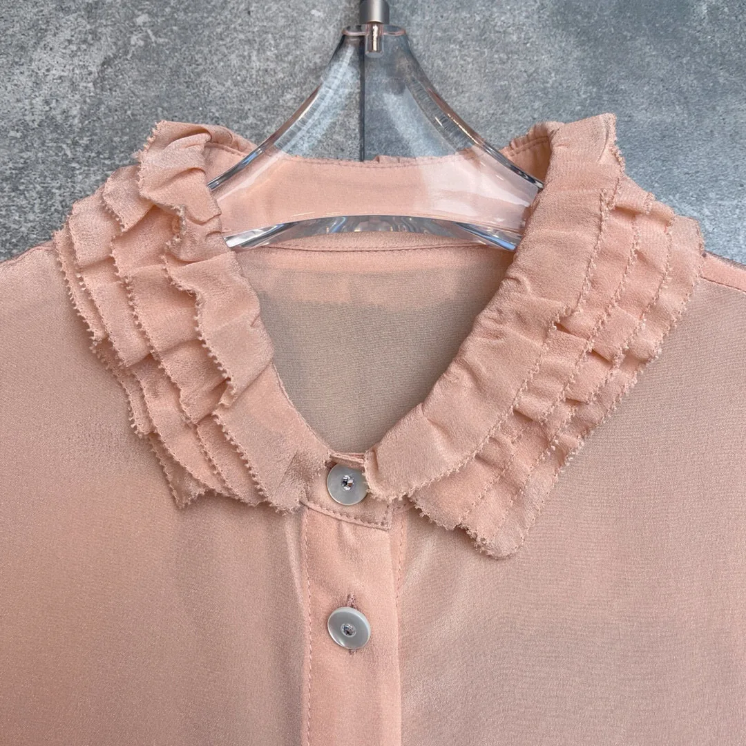 Elegant vrouwelijk overhemd met lange mouwen van 100% zijde