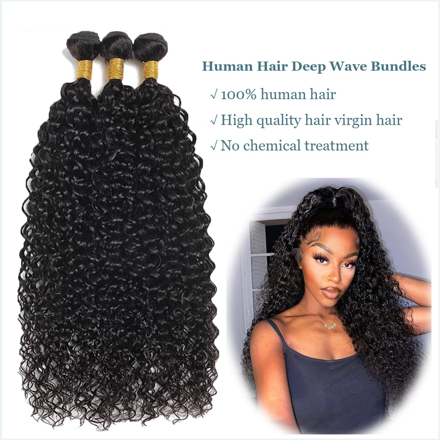 Pacotes brasileiros do cabelo humano da onda profunda, Weave encaracolado do cabelo, 3 pacotes, 22 dentro, 24 dentro, 26 dentro, 12A