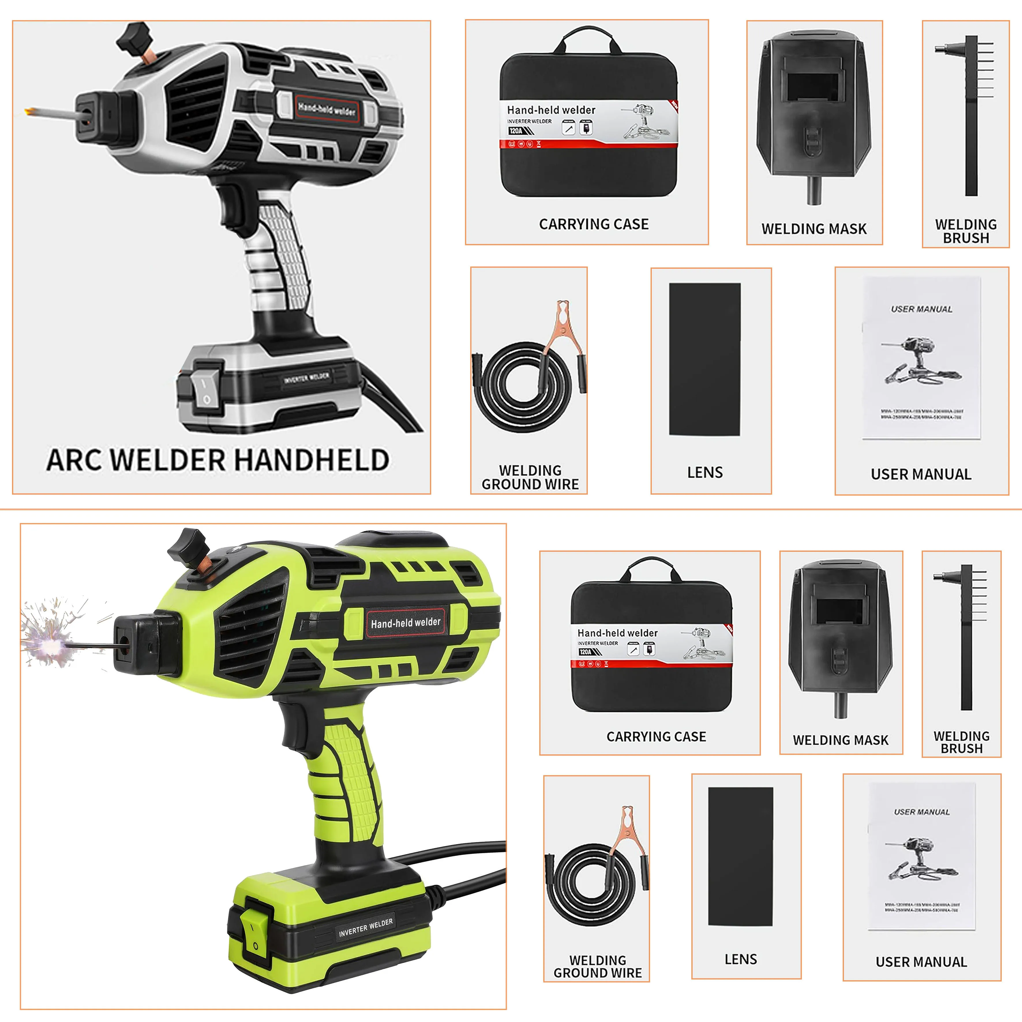220 В серый и зеленый портативный полностью автоматический инверторный сварочный аппарат для дуговой сварки, с аксессуарами, обслуживание дома своими руками