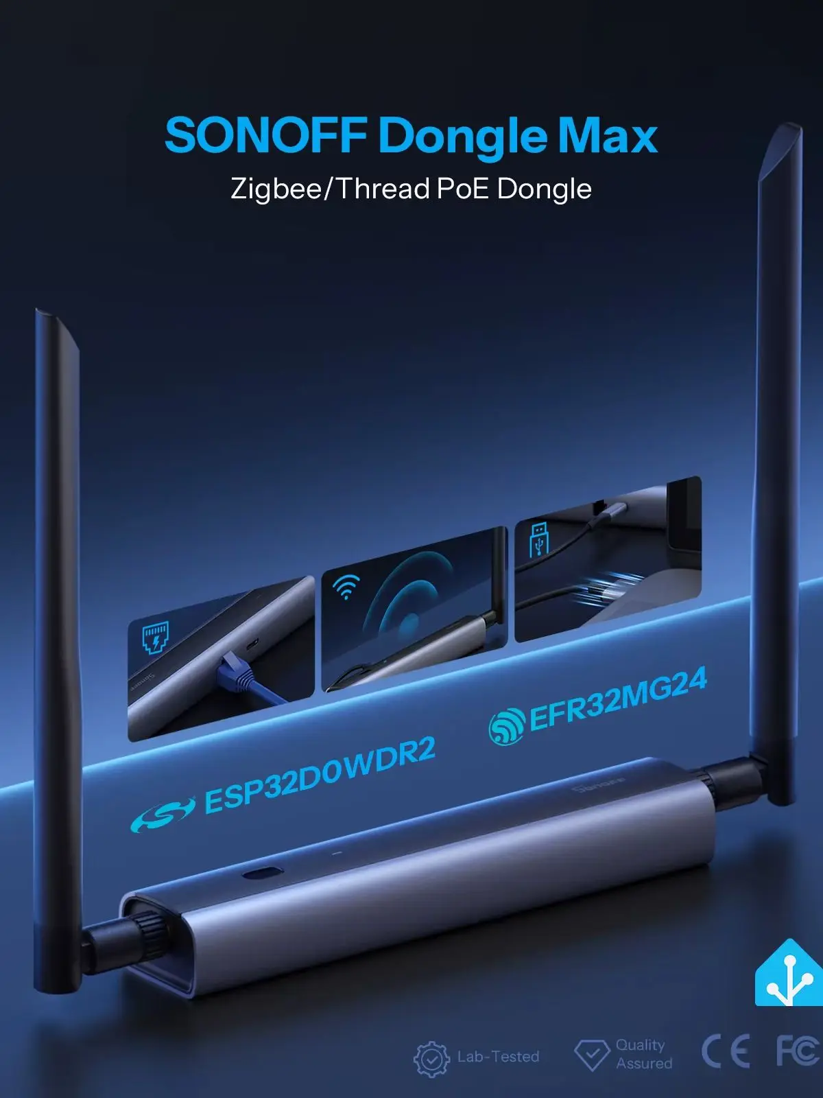 SONOFF Dongle-M Dongle Max Zigbee & Thread Gateway mit PoE – High-Performance Chipsatz, Dual-Antenne, Ethernet, USB Anschluss