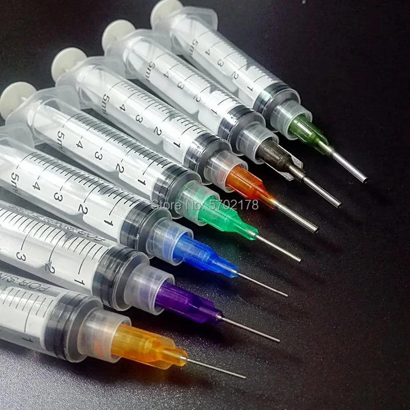 

Free Shipping Of 30Pcs 5ml Industrial Syringes Plastic Syringes With Plastic Mixed Size Blunt Dispensing Needles