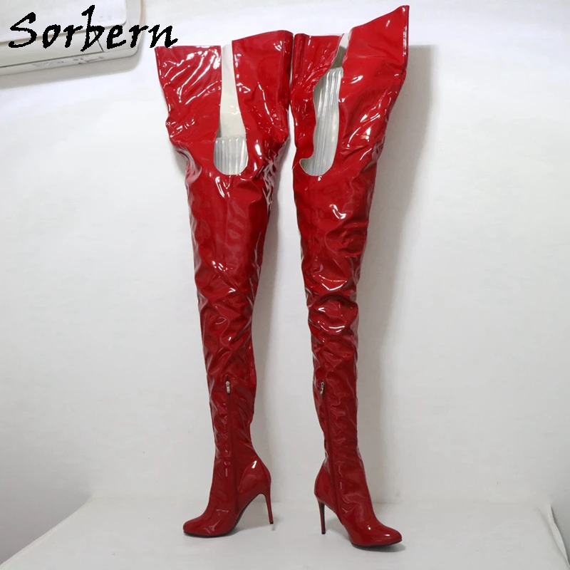 Sorbern 90Cm Inside Shaft 140Cm Outside Boots Fetish Unisex Crotch Thigh Boots High Heel Stilettos Round Toe Women Gay Boots