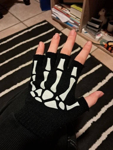 New Punk Gloves Unisex Halloween Skeleton Skull Half Finger Gloves Glow in The Dark Fingerless Stretch Knitted Winter Mittens photo review