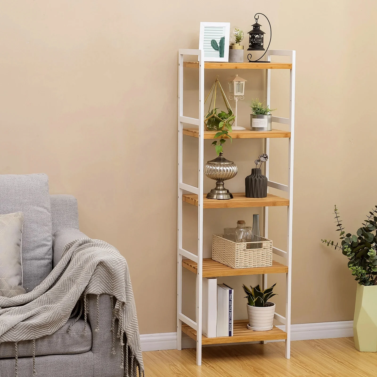 SONGMICS Bamboe Plank Keukenplank Badplank Boekenkast 5-planken Ideaal voor Badkamer keuken woonkamer Slaapkamer - afbeelding 2