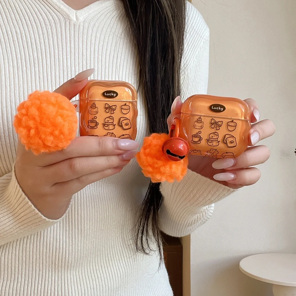 

Semi-transparent orange line snowman headphone protective case, suitable for AirPods 4/3/2Pro/2/3,new shockproof protective case