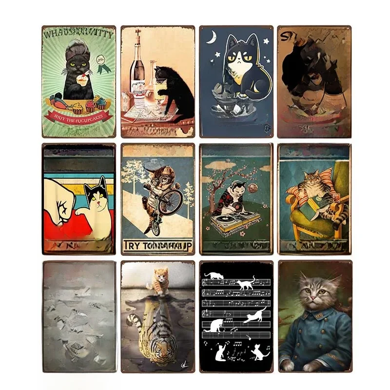 Funny Black Cat Pet kreskówka zwierzęta metalowe znak blaszany plakat w stylu Vintage dekoracyjne płytki ścienne tablica Retro wystrój domu 20x30cm — zdjęcie 2