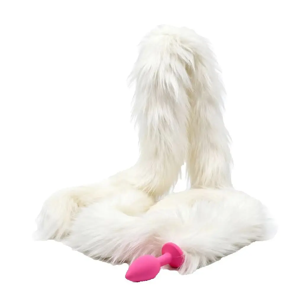 85CM White Furry Plush Toy, 85cm Long PINK BUTT PLUG Educational Cuddly Long Dog Tail Anal BUTT Plug Rear BDSM COSPLAY