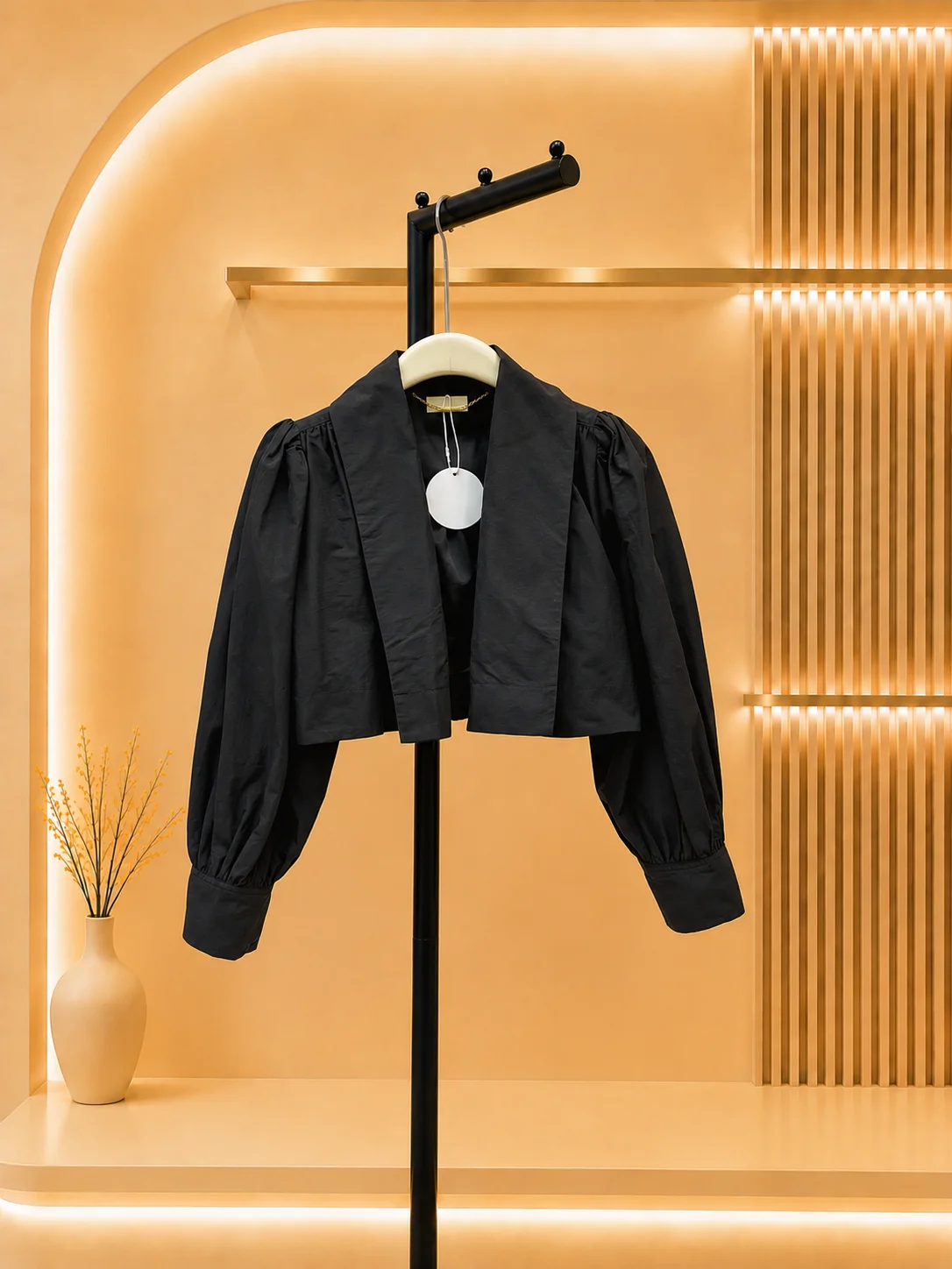 2026 Women Jacket Lapel Collar Ruffle Detail Cropped Open Front Long Sleeve Outerwear Trench‑Like Woven Texture