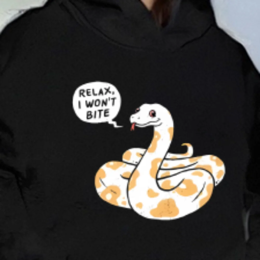 Relax Snake Hoodie Cute Animal Speech Bubble Autumn Winter Casual Loose Long Sleeved Relaxing Fun Unique Dailywear Cloth Tops