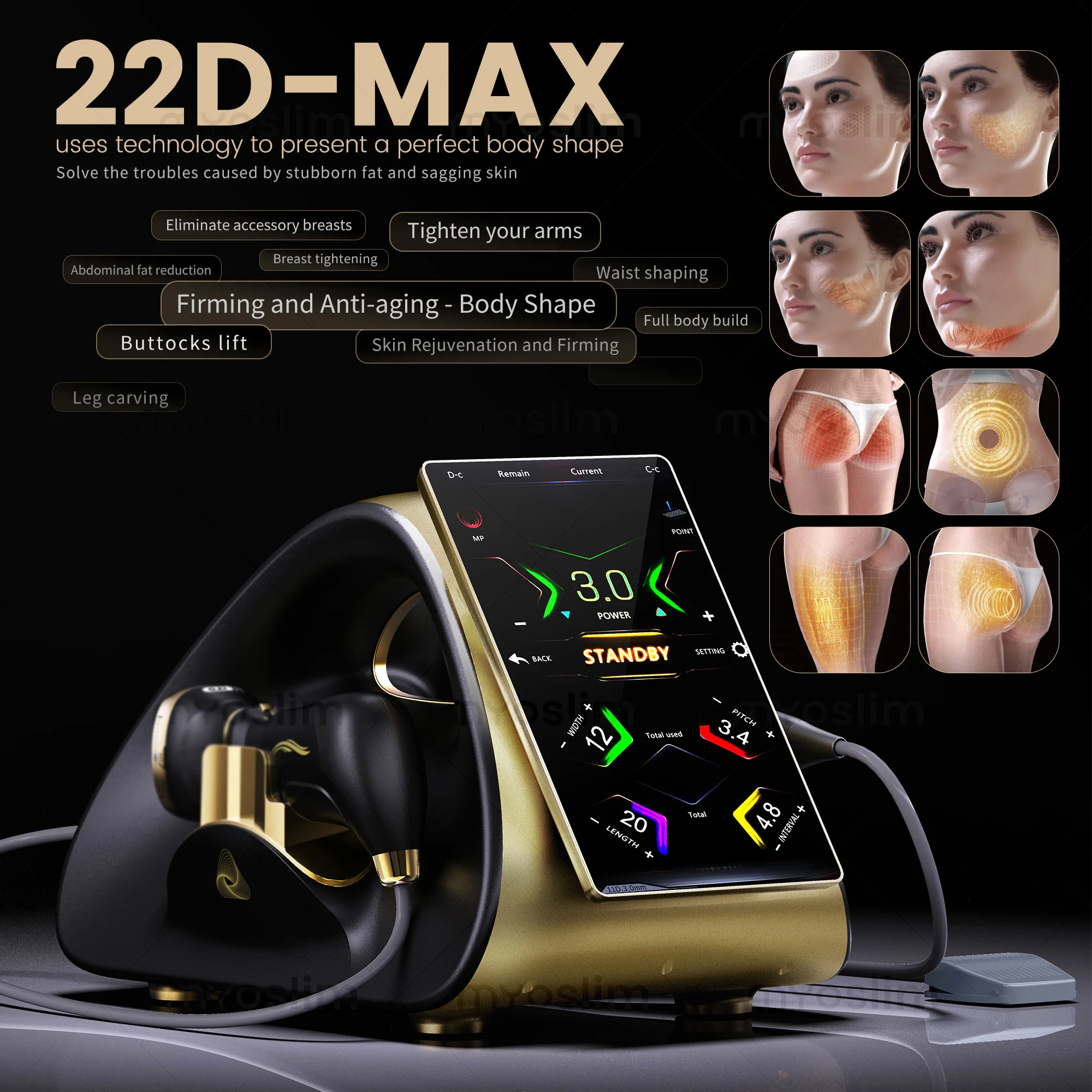Best Face Skin Beauty Machine Golden 22D Skin Tightening Device Face and Neck for Spa Use
