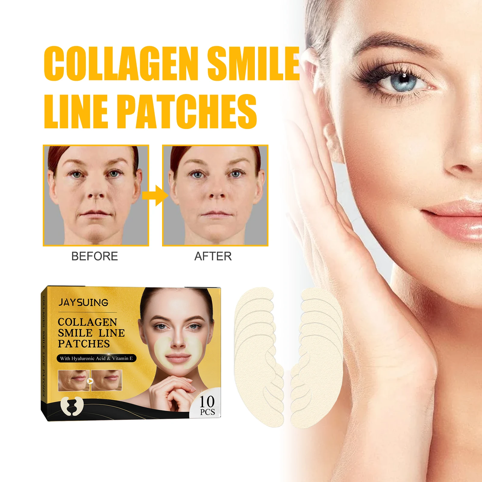 Jaysuing Facial Lifting Firming Skin Smooth Anti Wrinkle Patch for Face & Neck Skin Tightening Care Collagen Smile Line Patches