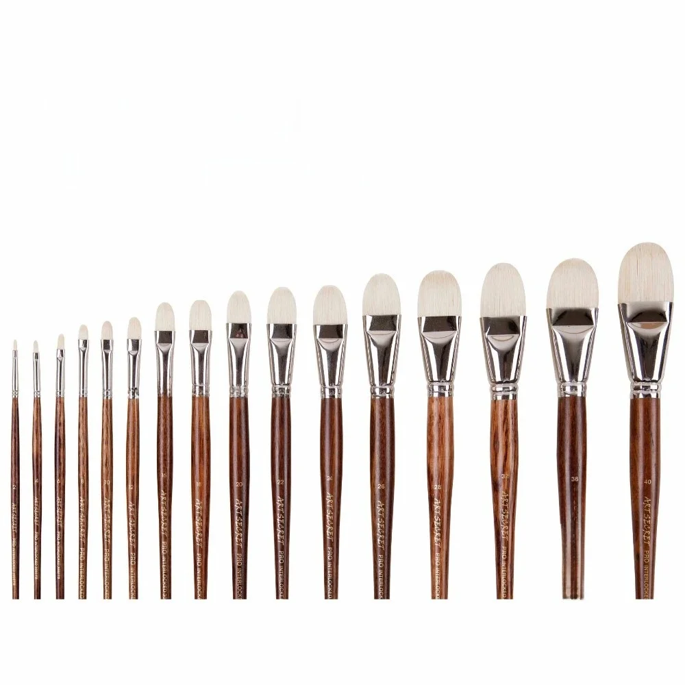 Artsecret-Pinceau Chunqing en bois naturel, poils blancs, chêne long, virole en dégradet laiton, fournitures d'art à l'huile, artistes, 3000FB, le plus récent